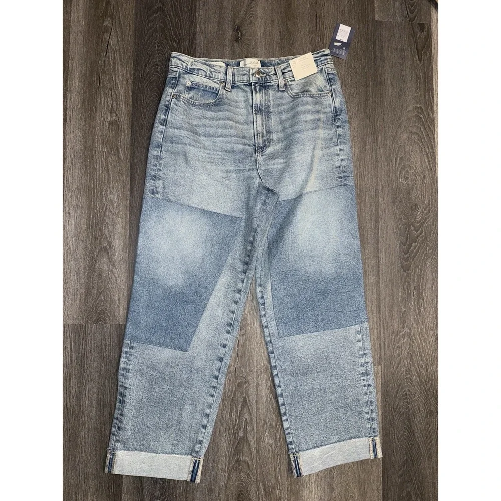 Women High-Rise Patchwork Vintage Straight Cropped Jeans - Universal Thread